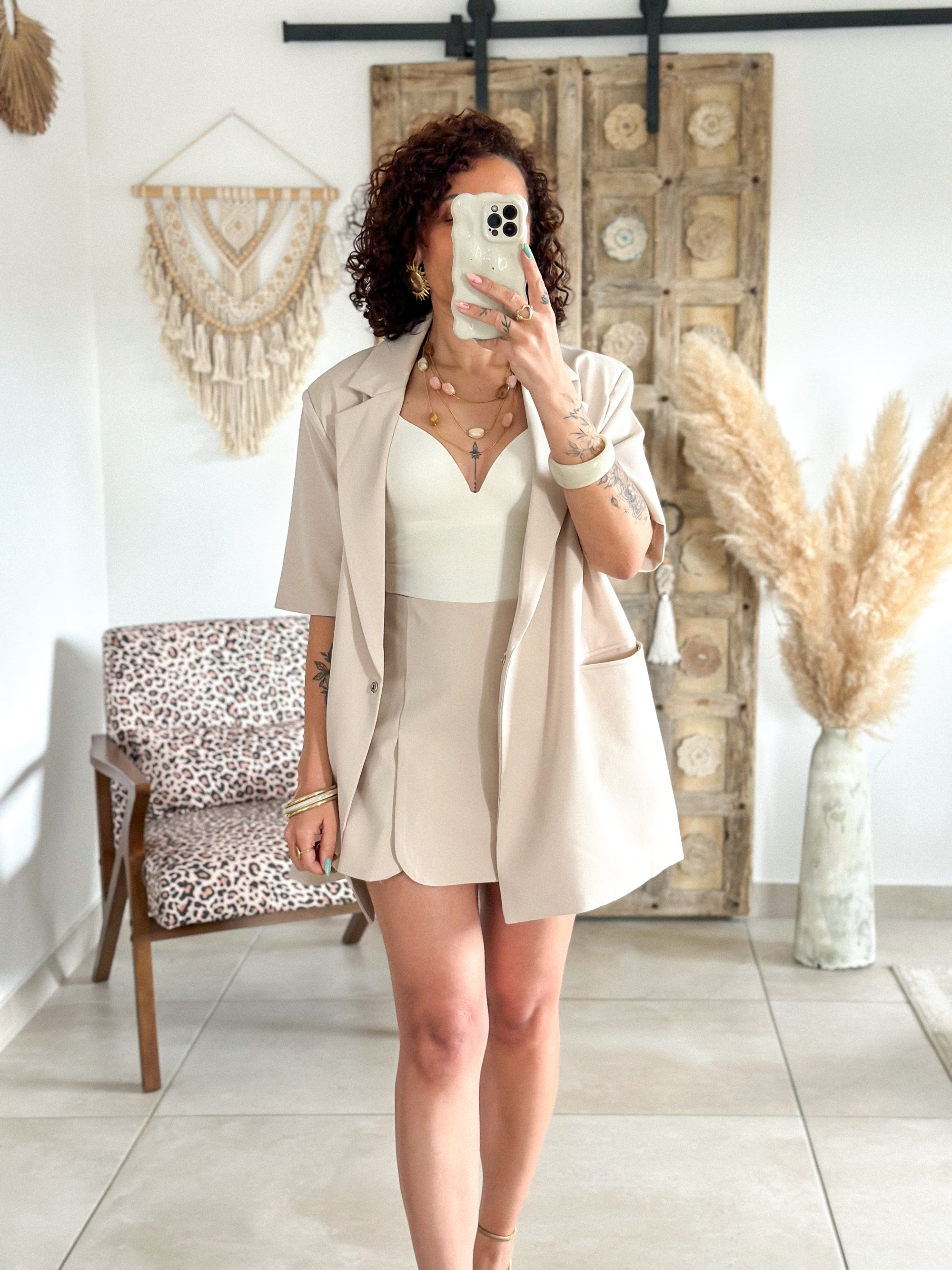 Veste blazer April - Manches courtes beige