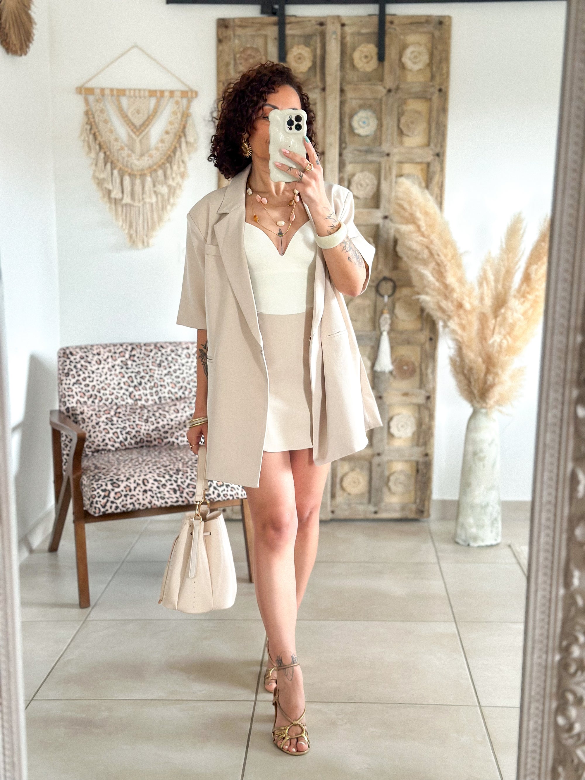 Veste blazer April - Manches courtes beige