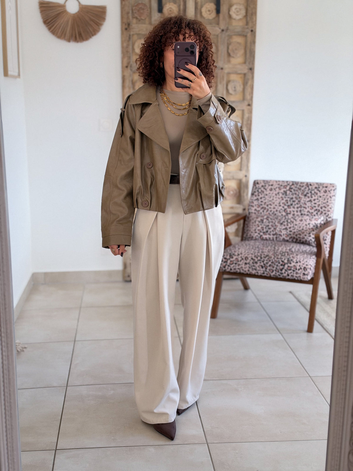 Veste Capucine - Simili cuir taupe kaki