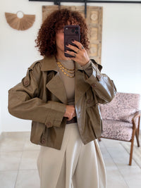Veste Capucine - Simili cuir taupe kaki