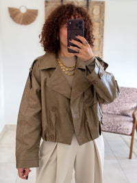 Veste Capucine - Simili cuir taupe kaki