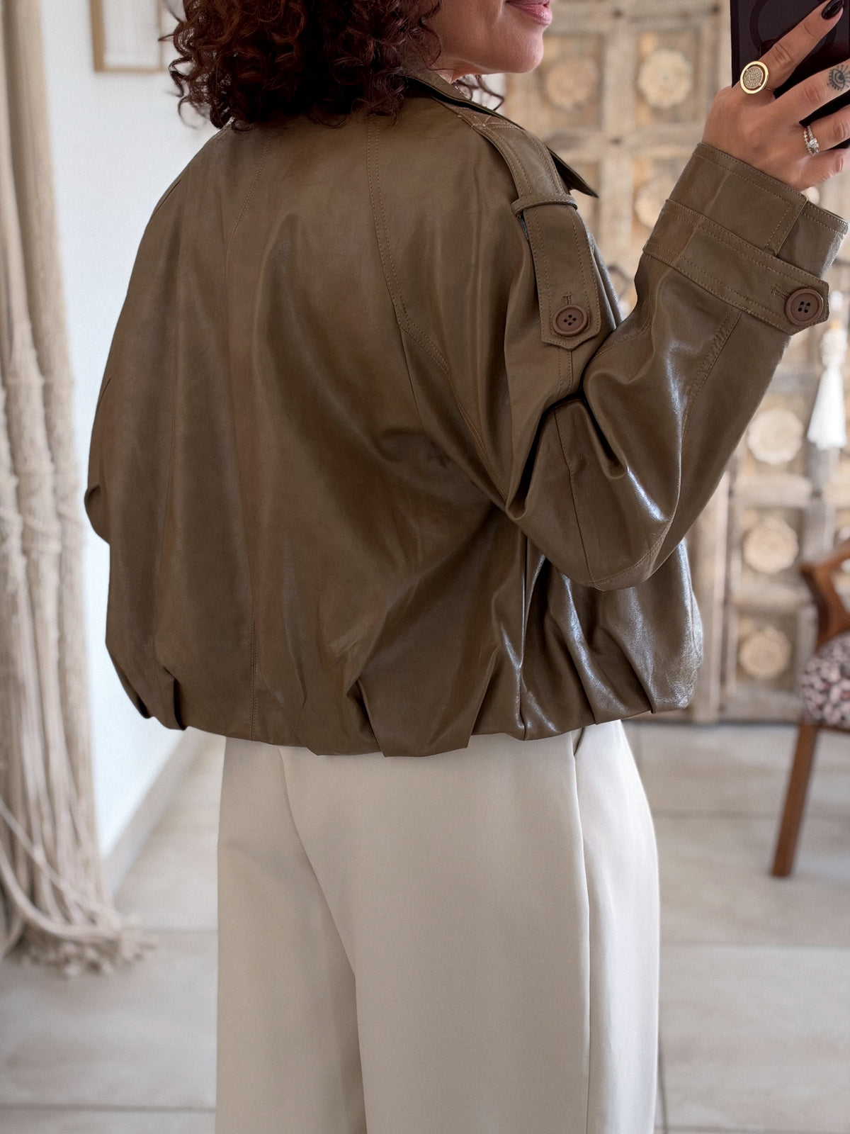 Veste Capucine - Simili cuir taupe kaki