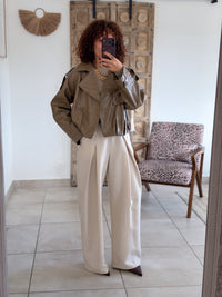 Veste Capucine - Simili cuir taupe kaki