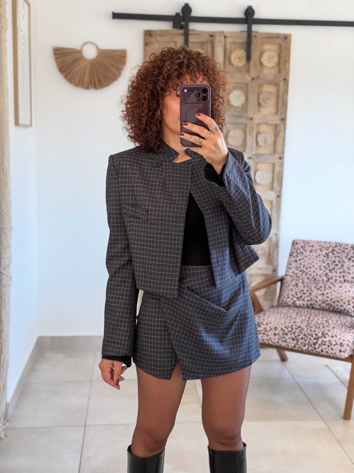 Veste Blazer Carla – Carreaux noir marine
