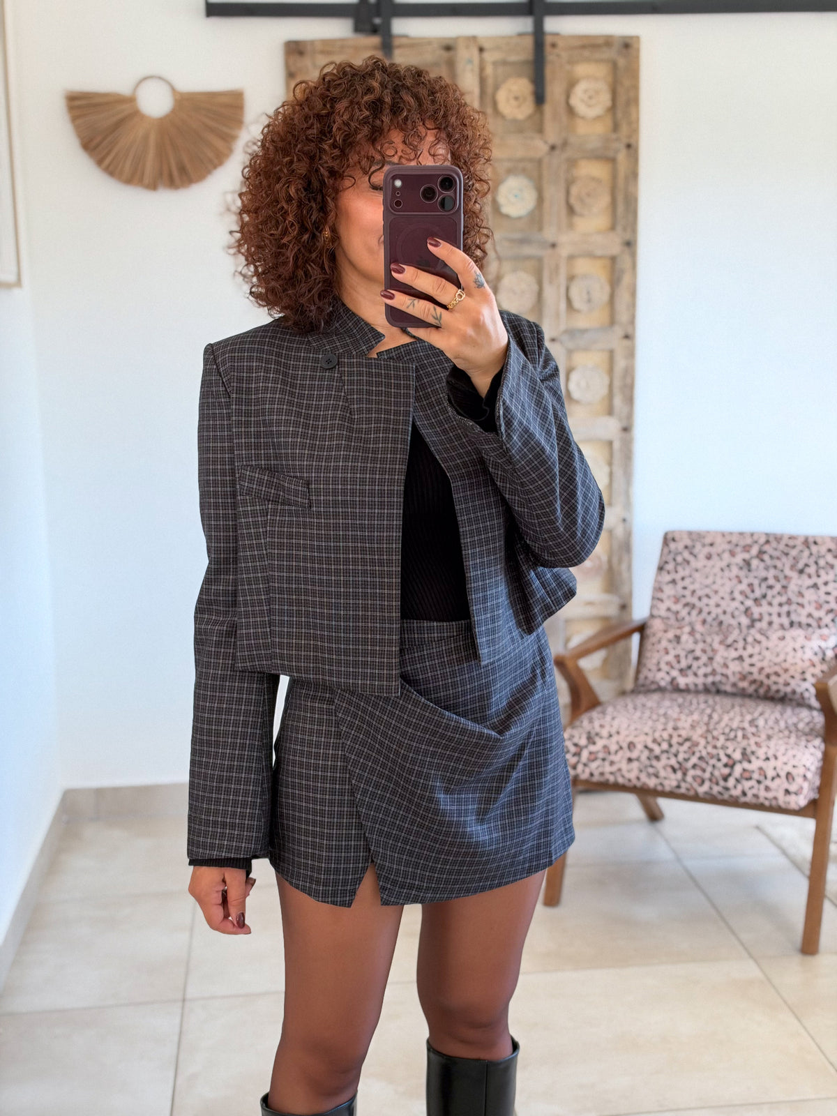 Veste Blazer Carla – Carreaux noir marine