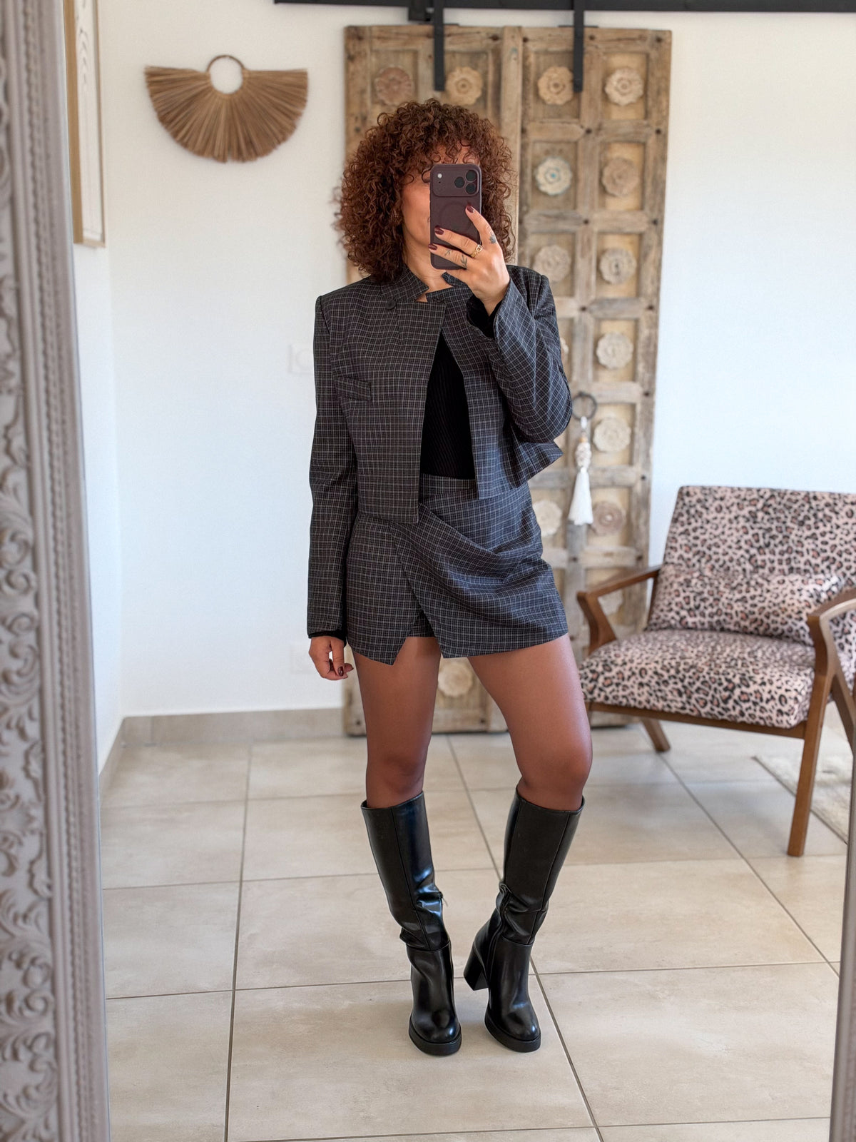 Veste Blazer Carla – Carreaux noir marine