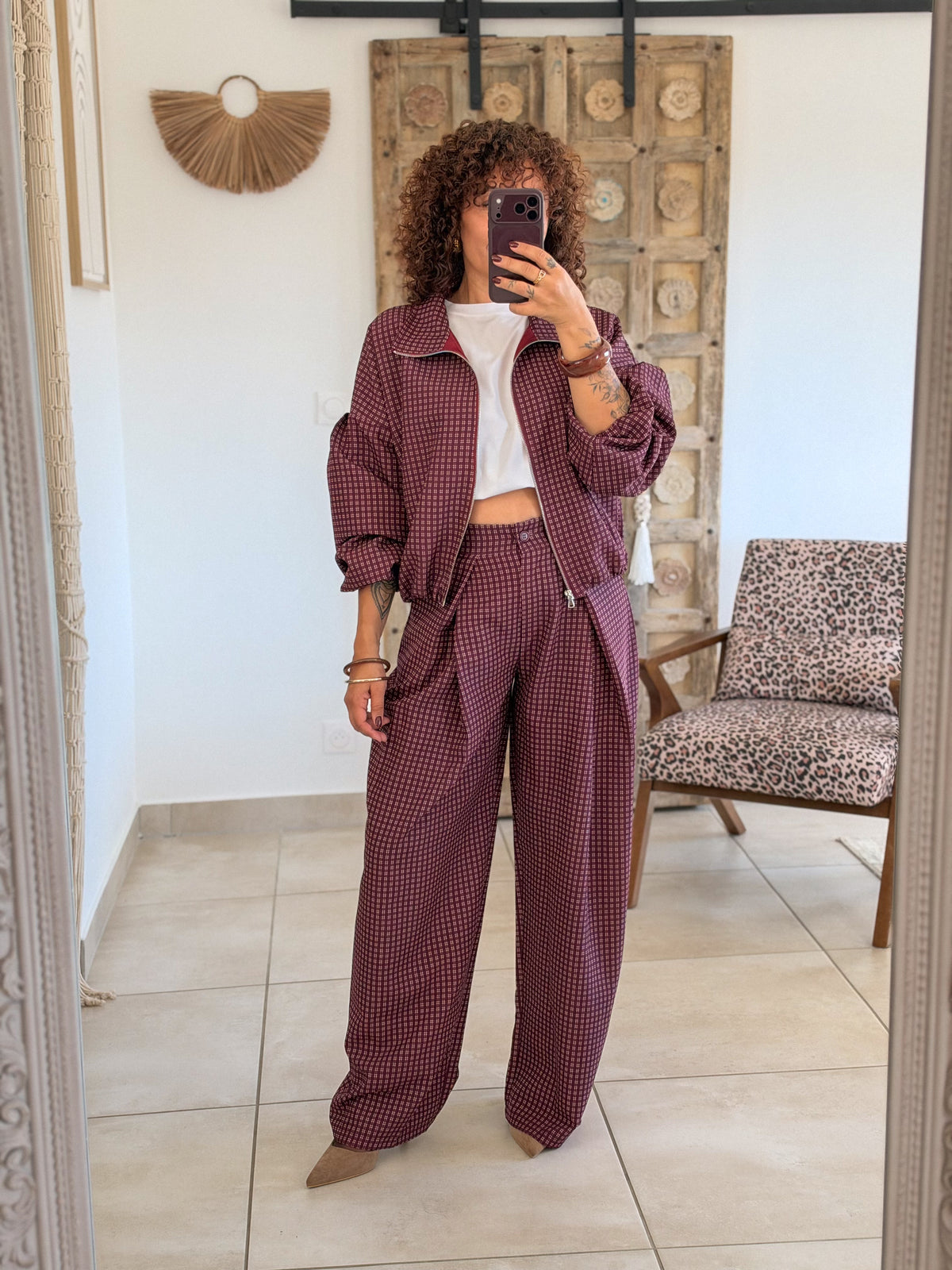 Veste Debby – Carreaux bordeaux