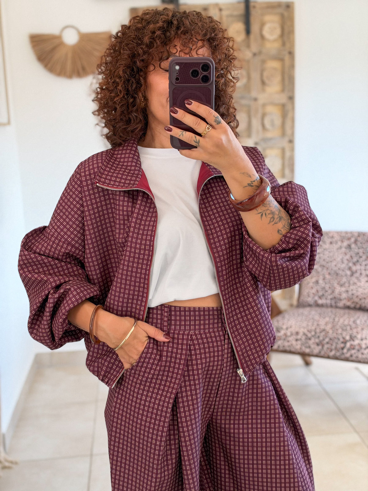 Veste Debby – Carreaux bordeaux