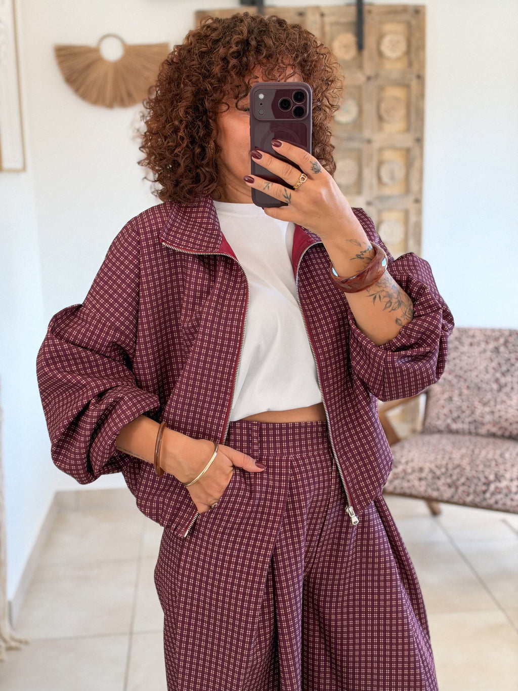 Veste Debby – Carreaux bordeaux