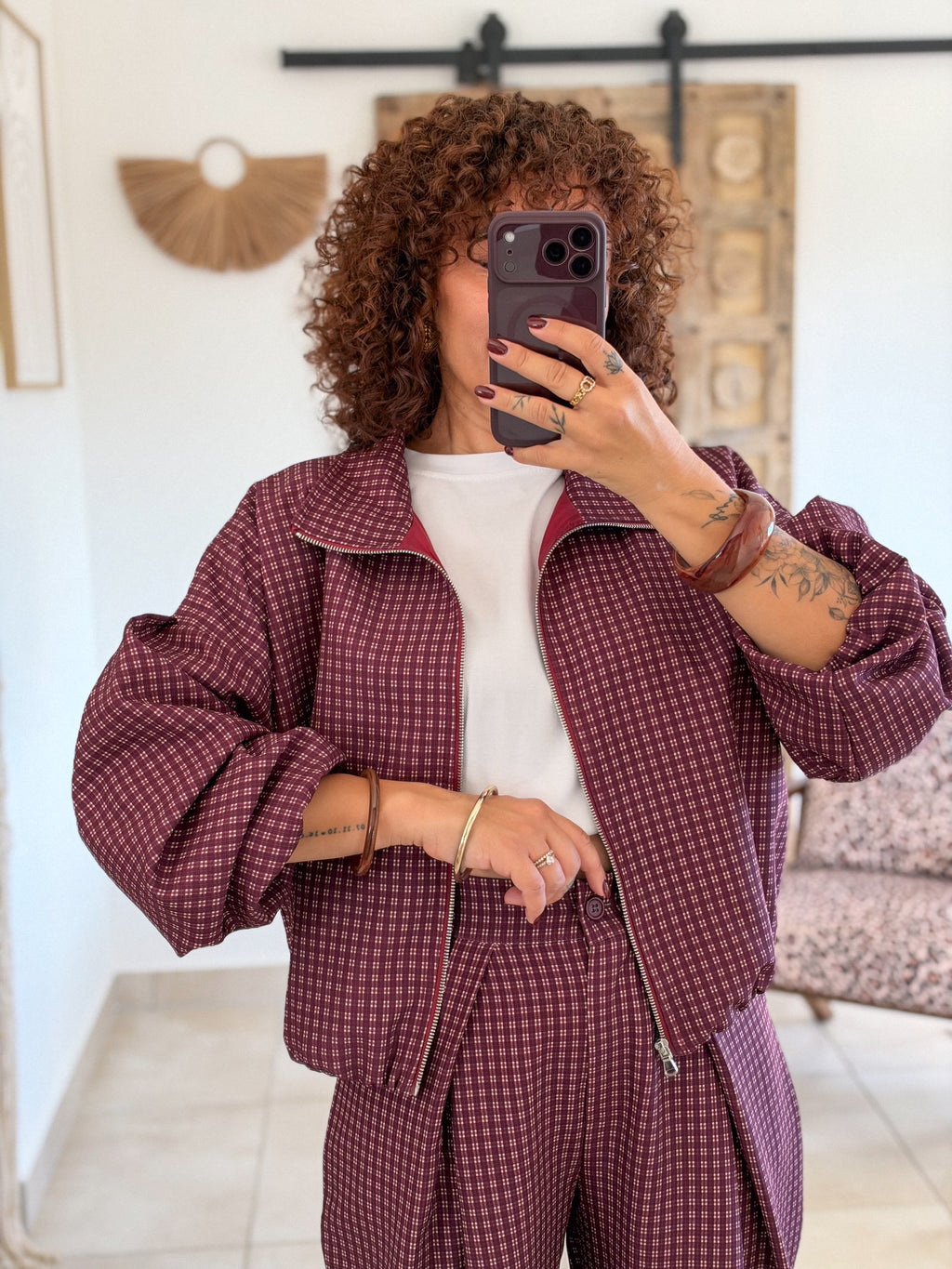 Veste Debby – Carreaux bordeaux
