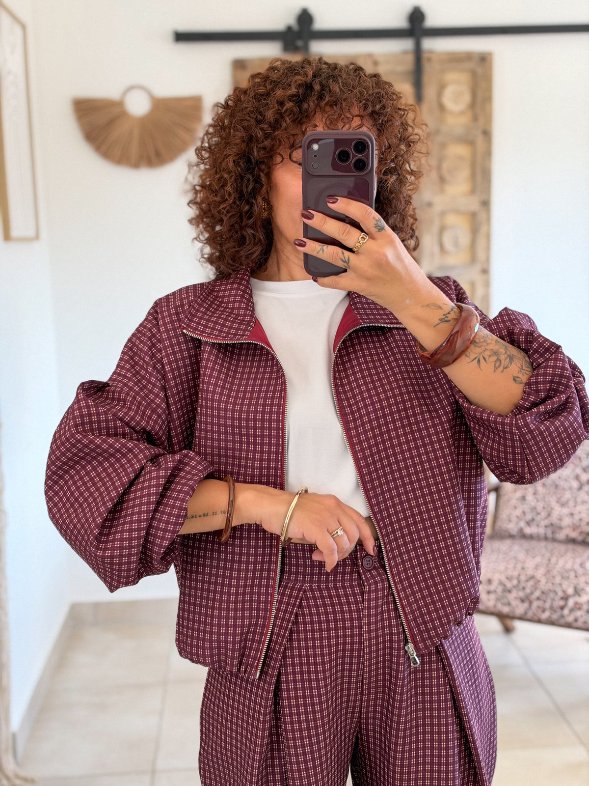 Veste Debby – Carreaux bordeaux