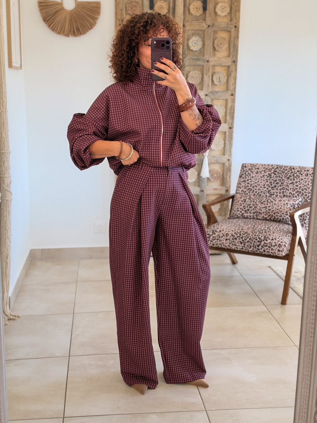 Veste Debby – Carreaux bordeaux