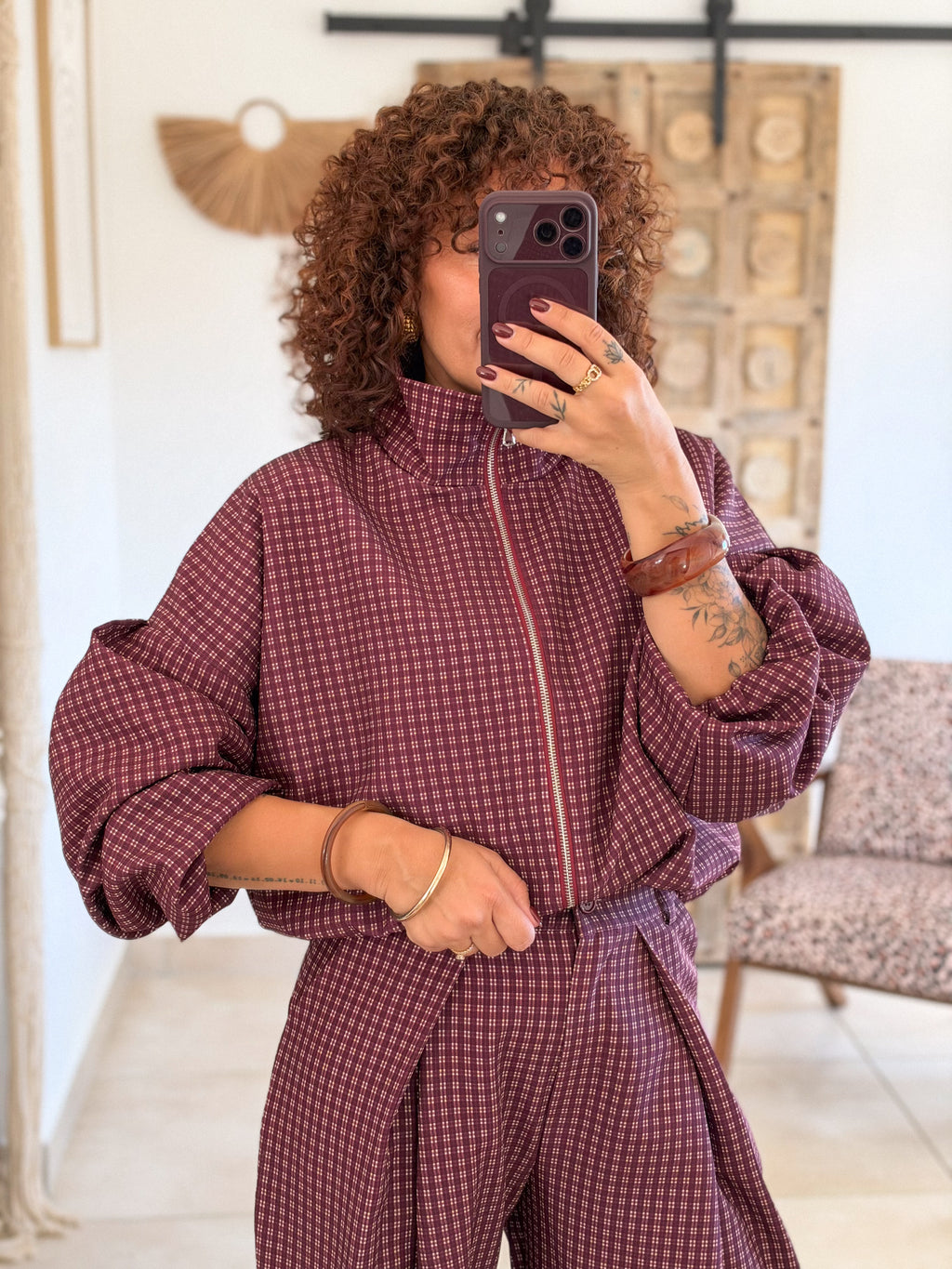 Veste Debby – Carreaux bordeaux
