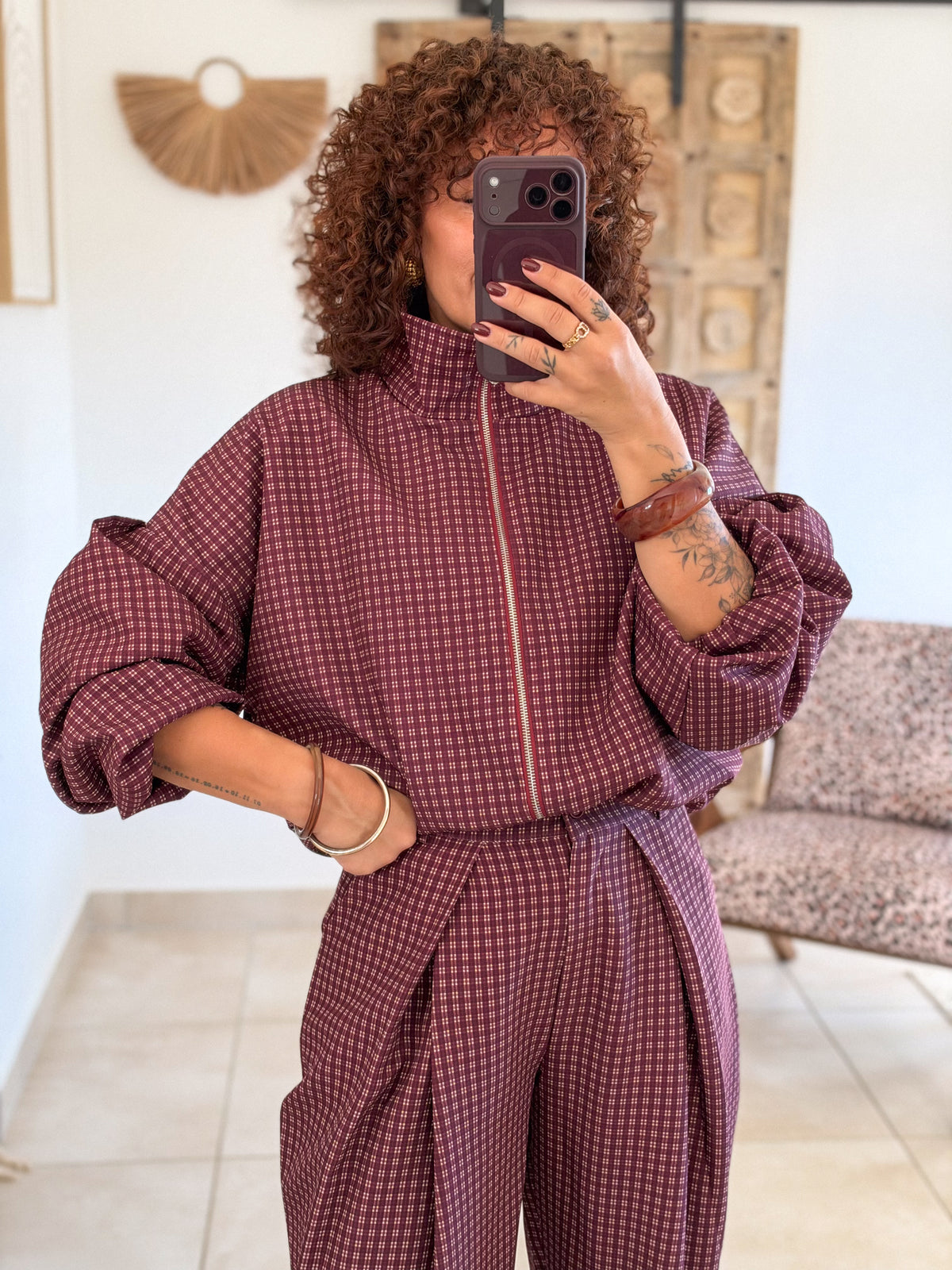 Veste Debby – Carreaux bordeaux