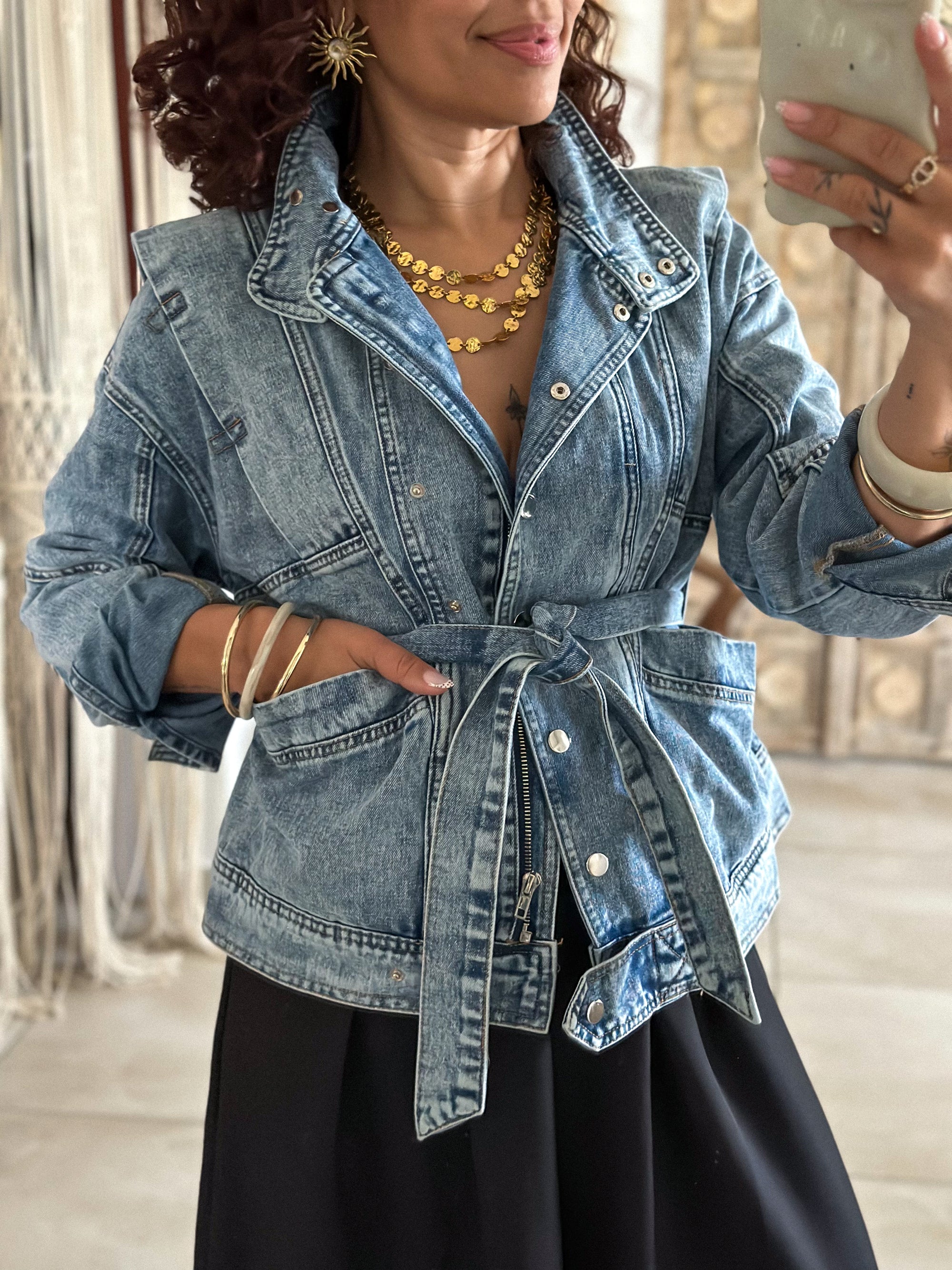 Veste Ellen - Jean ceinturé bleu