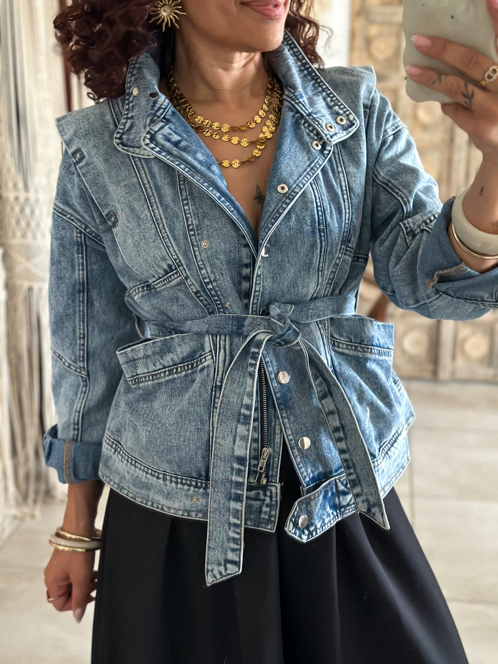 Veste Ellen - Jean ceinturé bleu