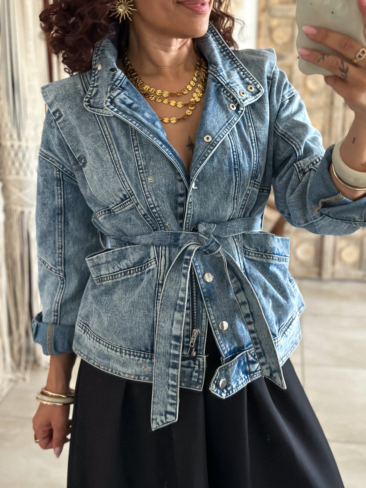 Veste Ellen - Jean ceinturé bleu