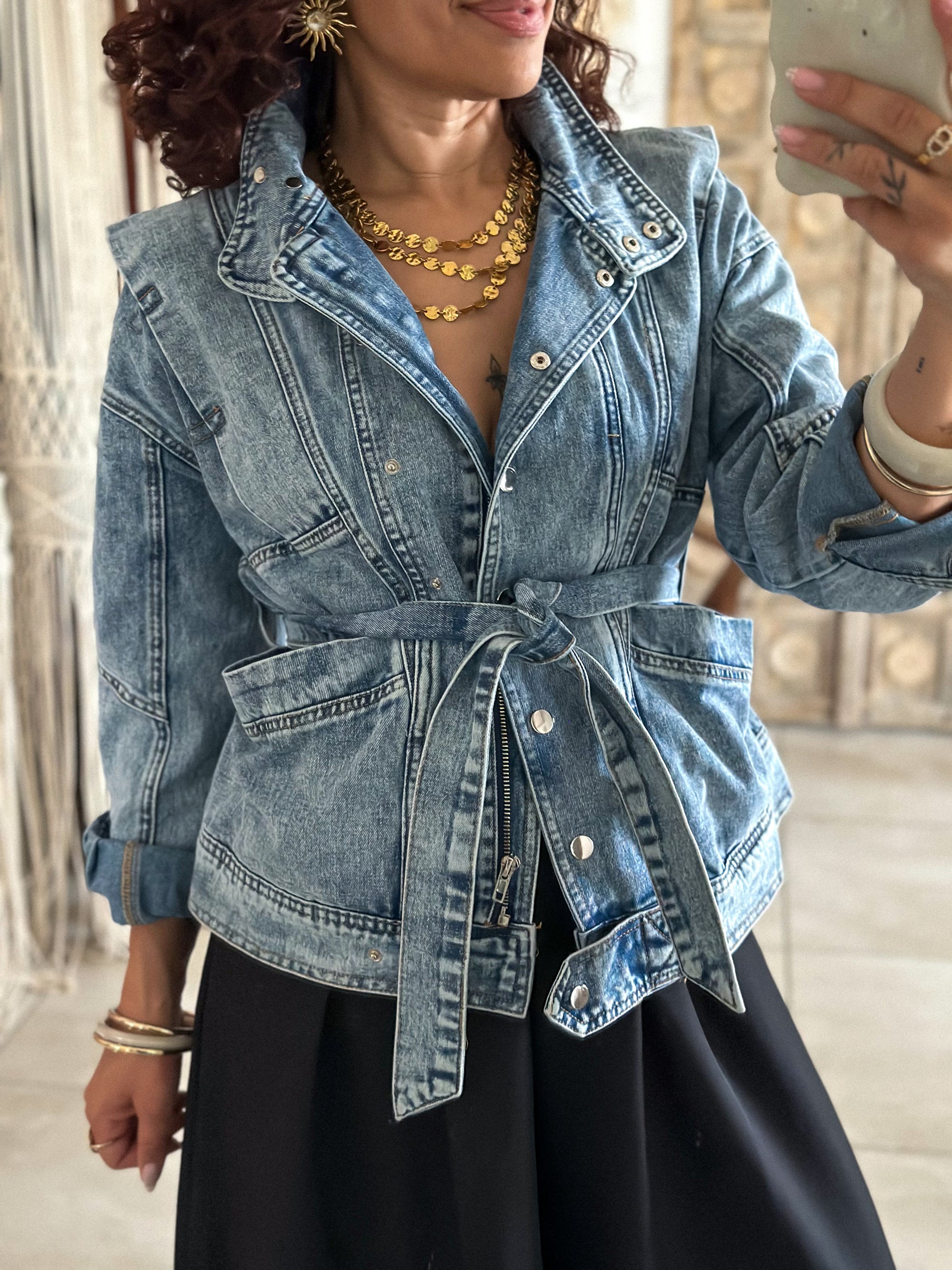 Veste Ellen - Jean ceinturé bleu