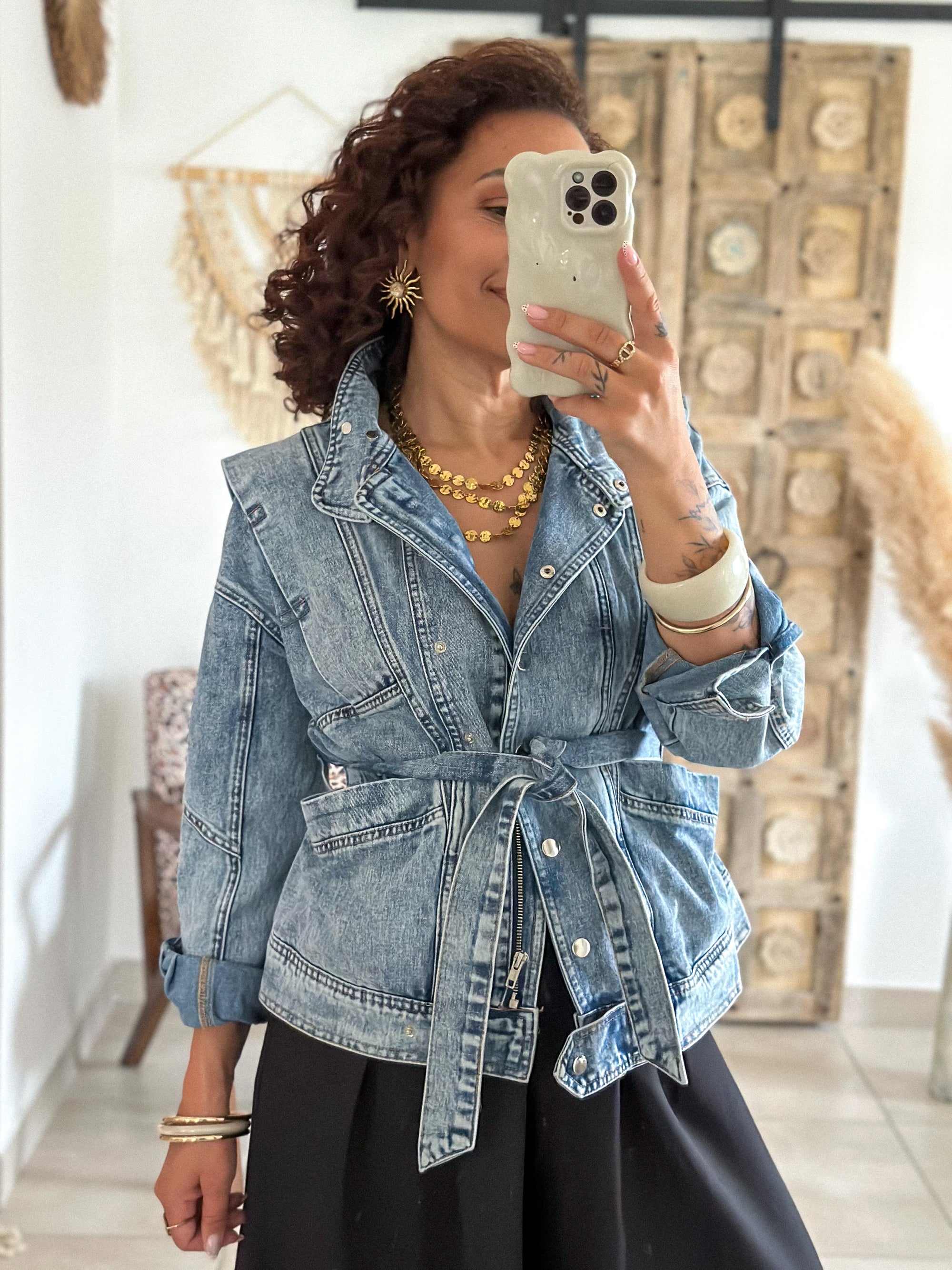 Veste Ellen - Jean ceinturé bleu