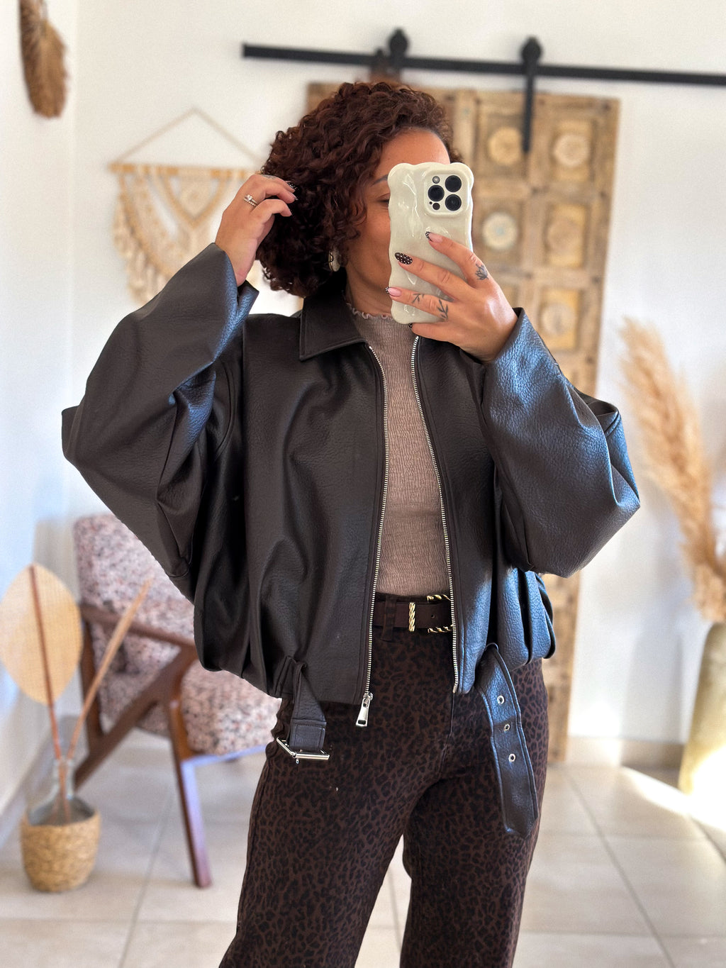 Veste Liora - simili cuir marron