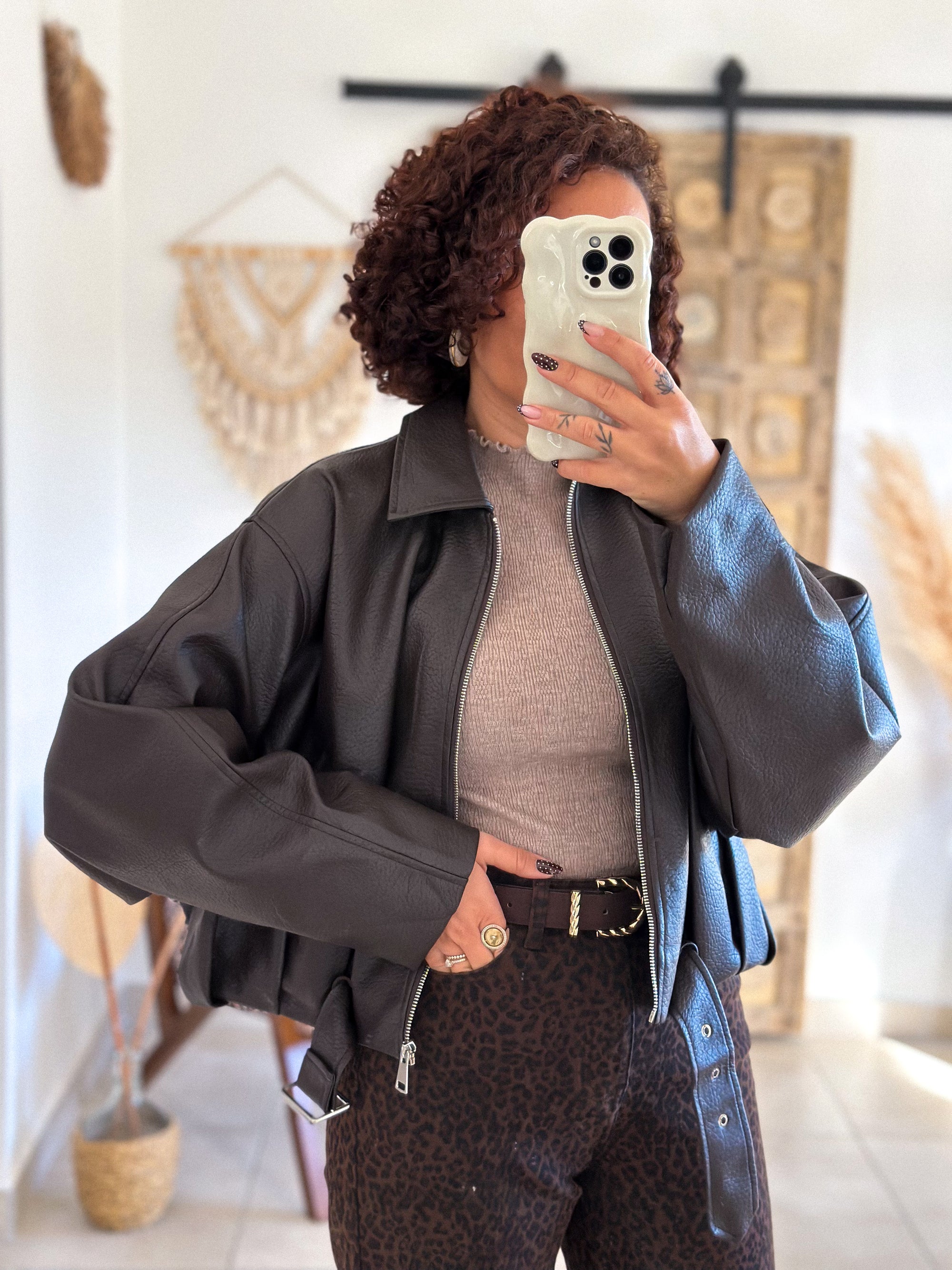 Veste Liora - simili cuir marron