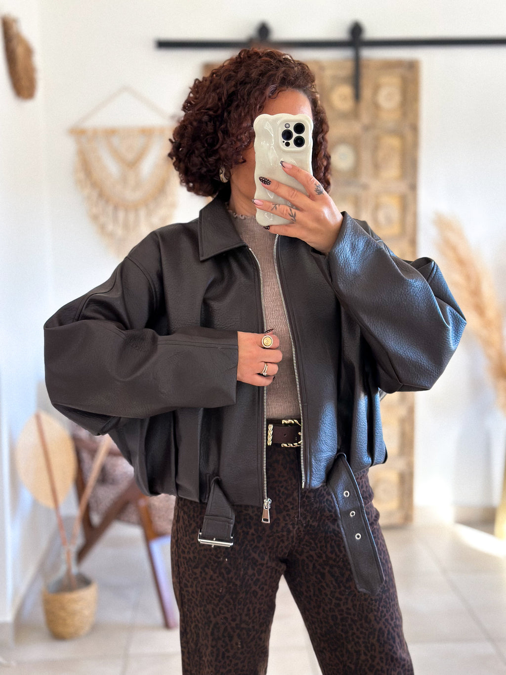 Veste Liora - simili cuir marron