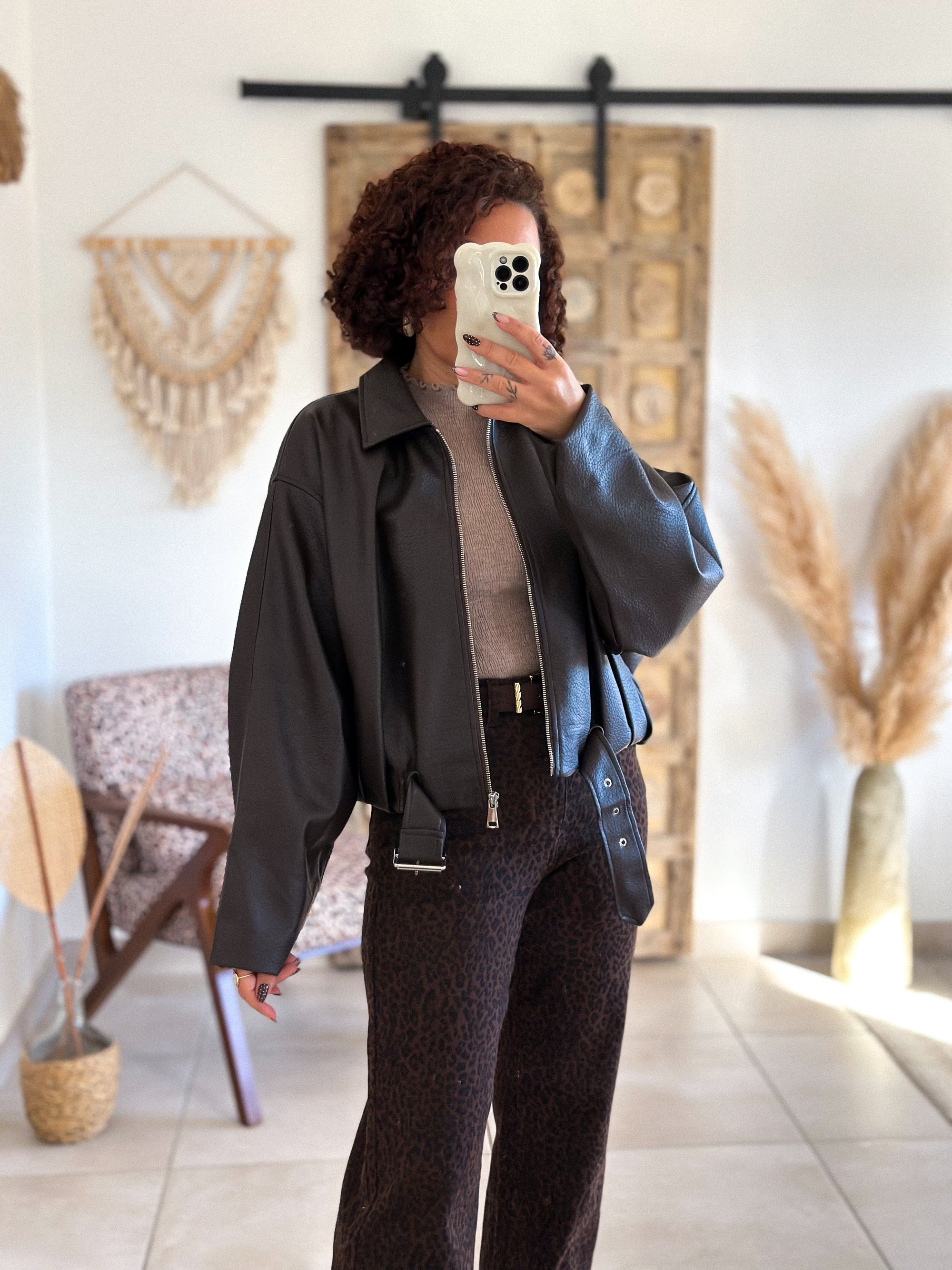 Veste Liora - simili cuir marron