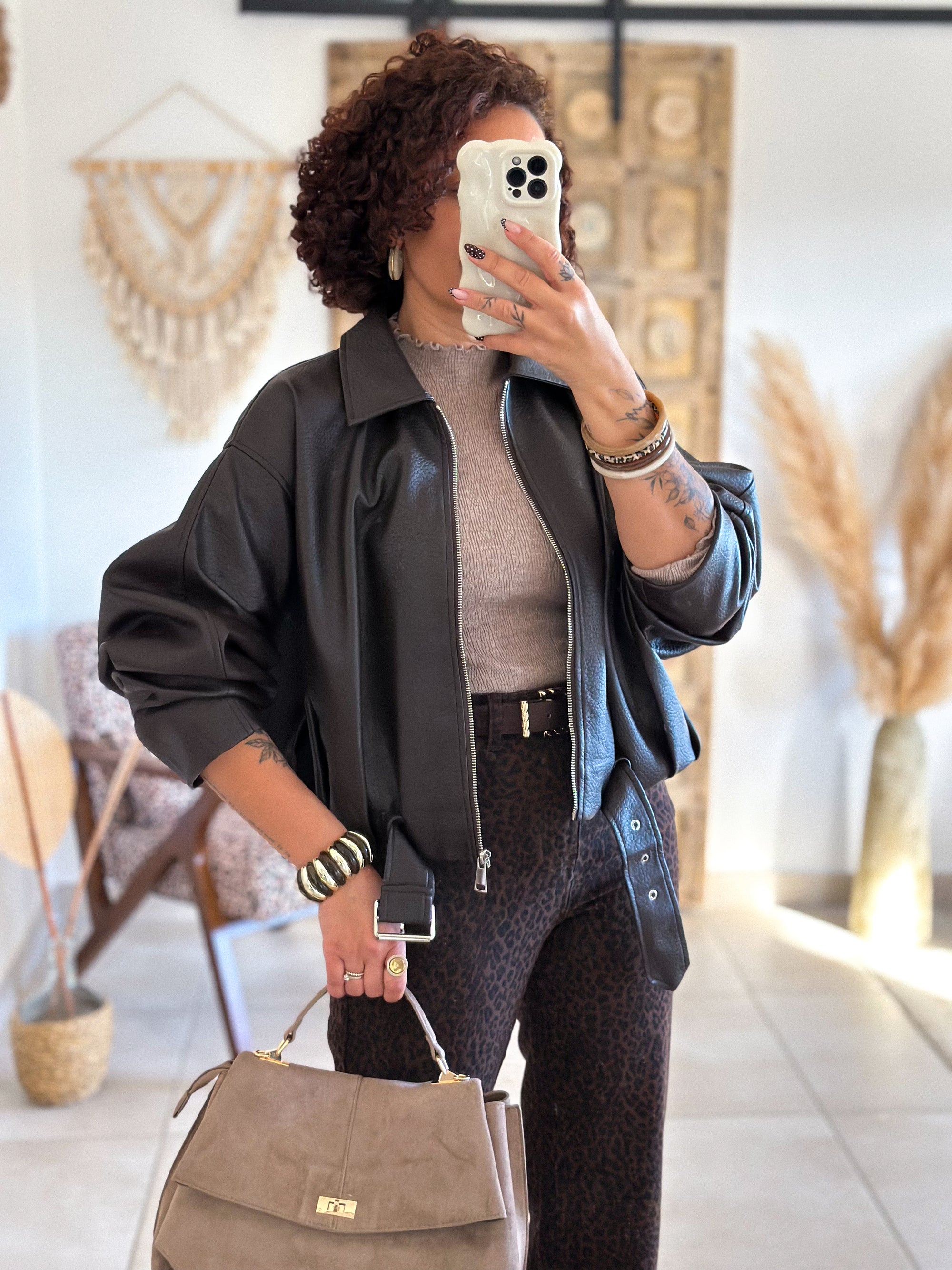 Veste Liora - simili cuir marron