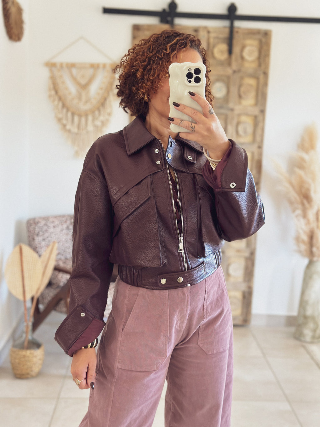 Veste Mila – Bordeaux effet cuir grainé