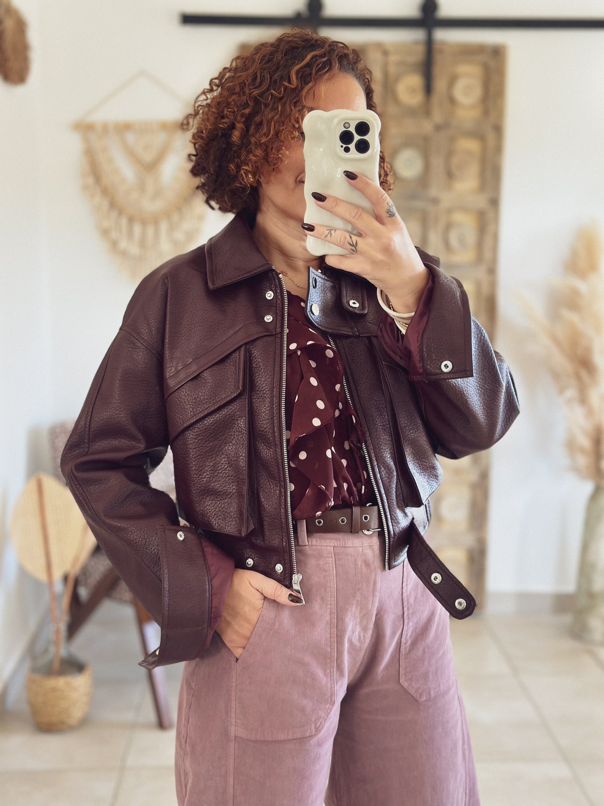 Veste Mila – Bordeaux effet cuir grainé