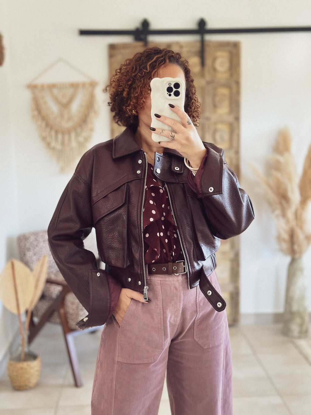 Veste Mila – Bordeaux effet cuir grainé
