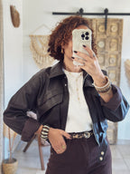 Veste Mila – Marron effet cuir grainé