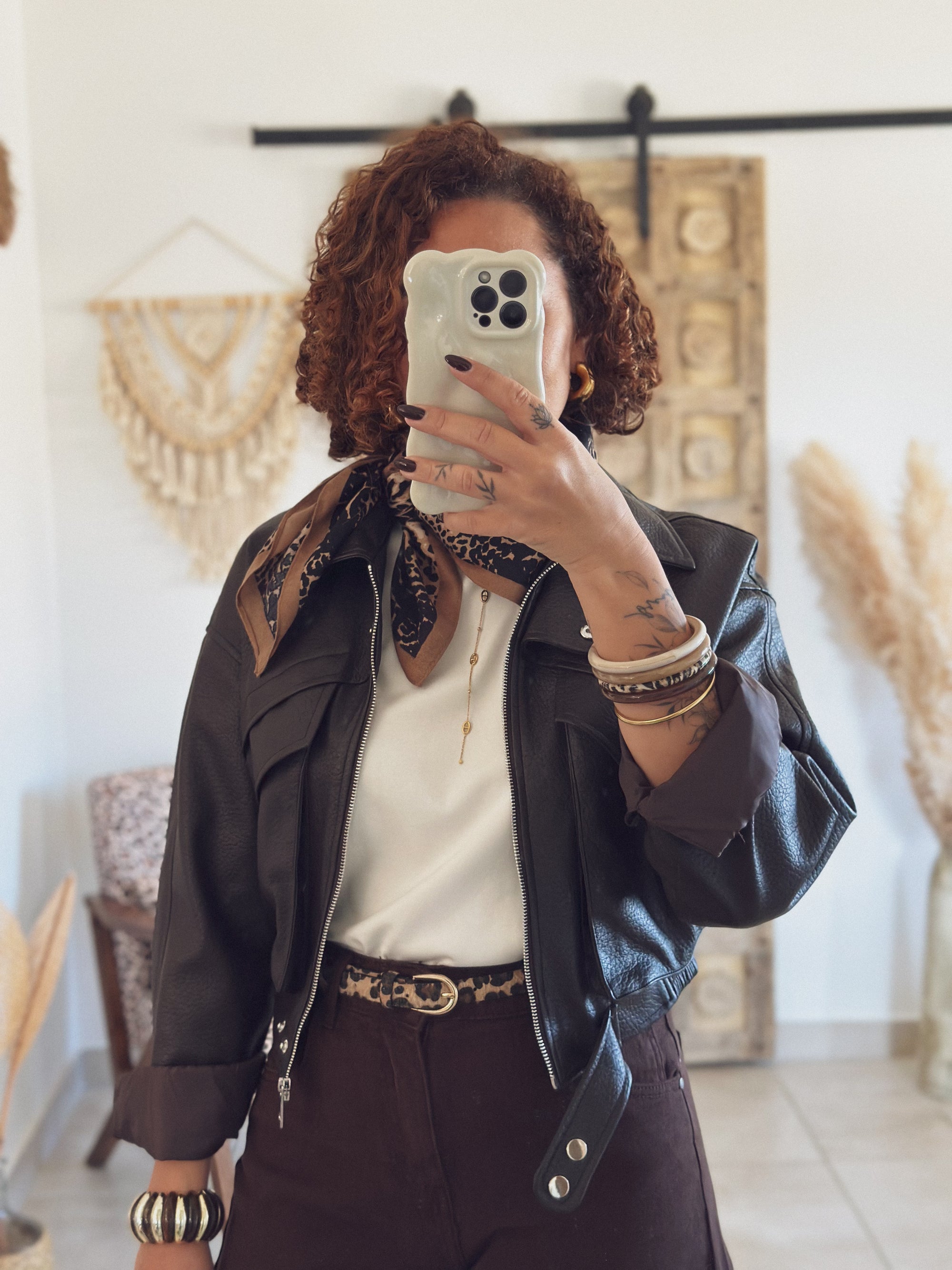 Veste Mila – Marron effet cuir grainé