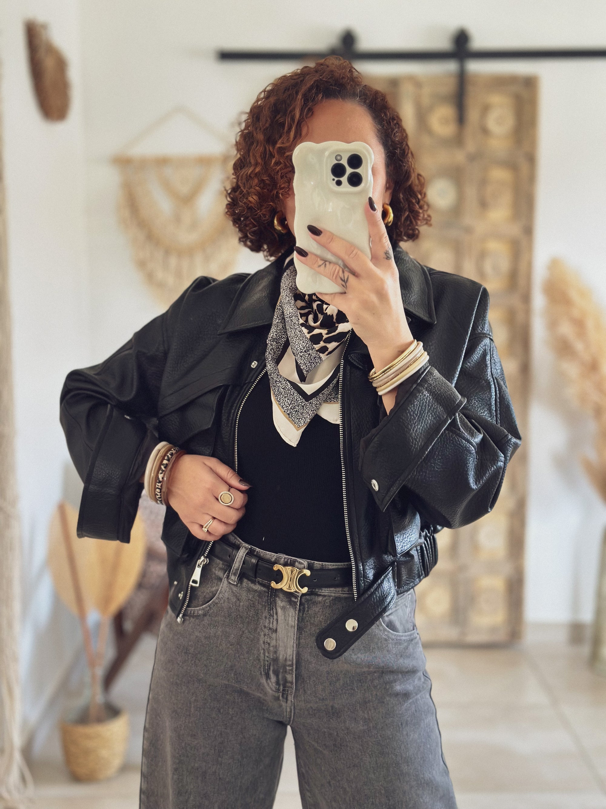 Veste Mila – Noir effet cuir grainé