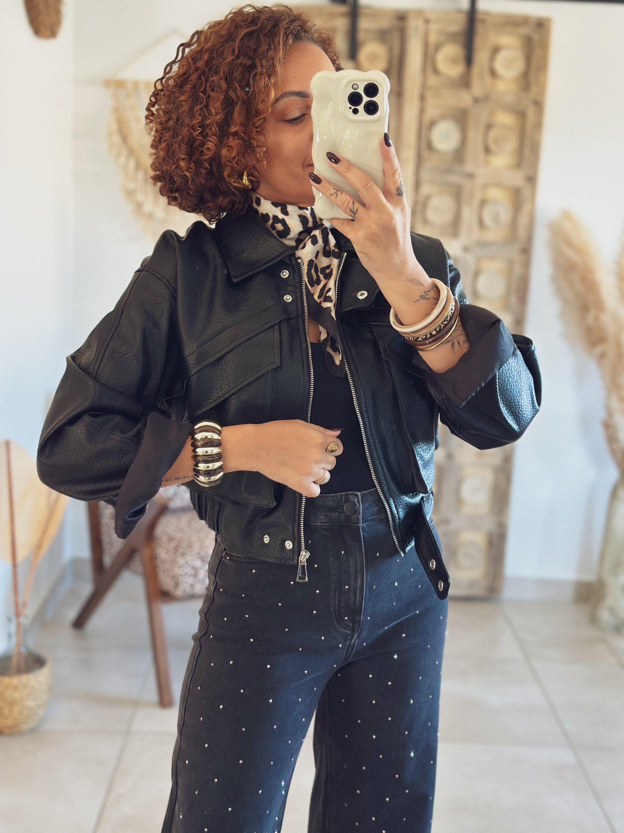 Veste Mila – Noir effet cuir grainé