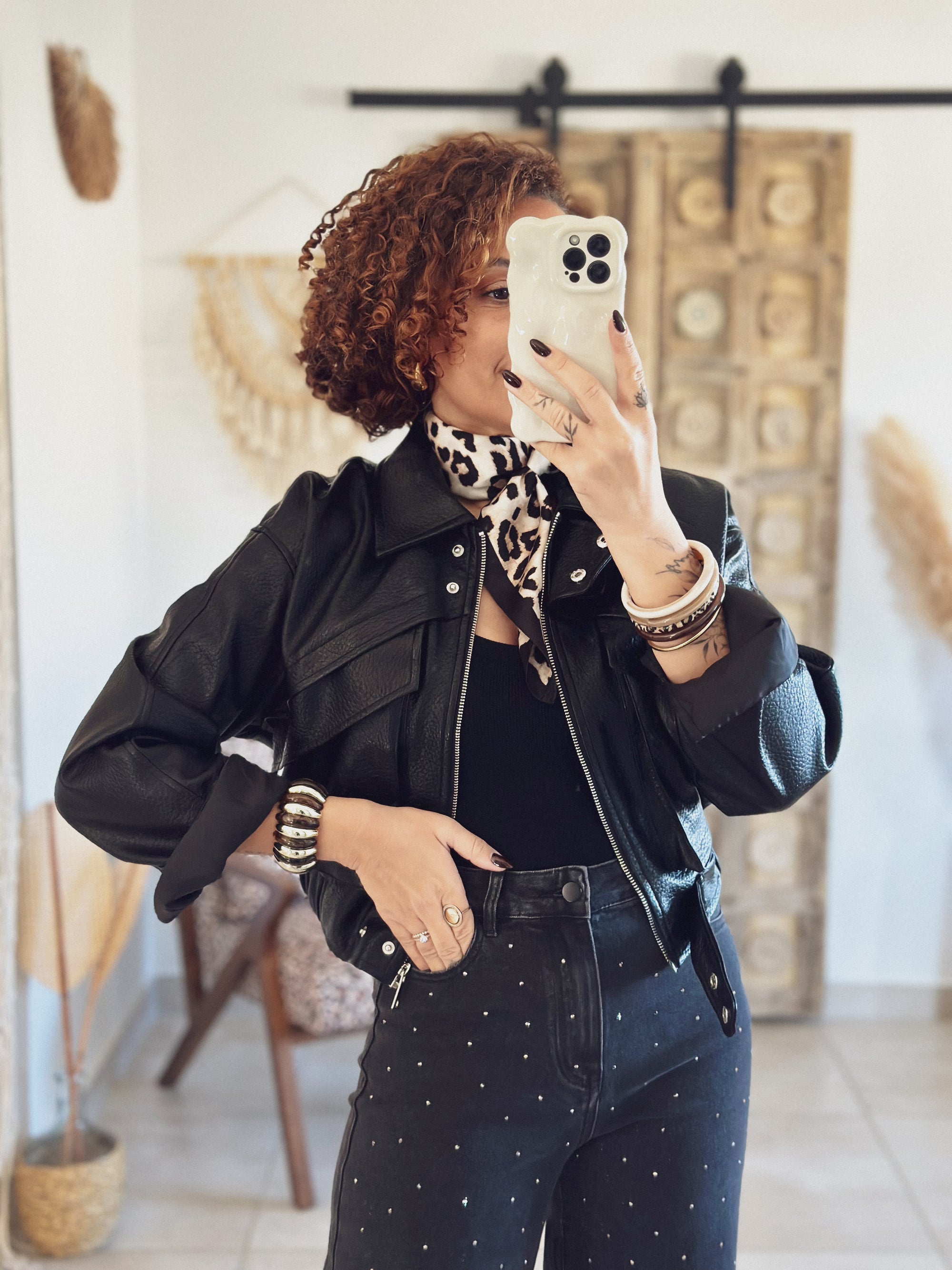 Veste Mila – Noir effet cuir grainé
