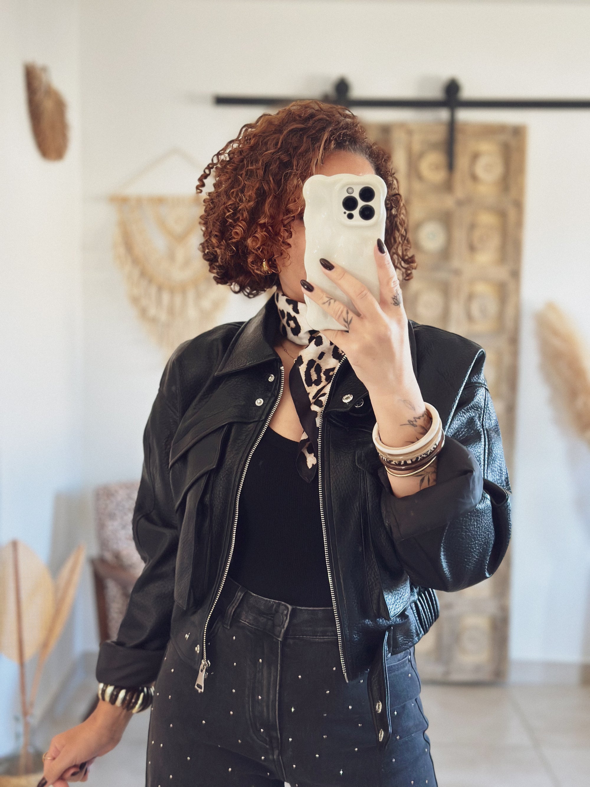 Veste Mila – Noir effet cuir grainé