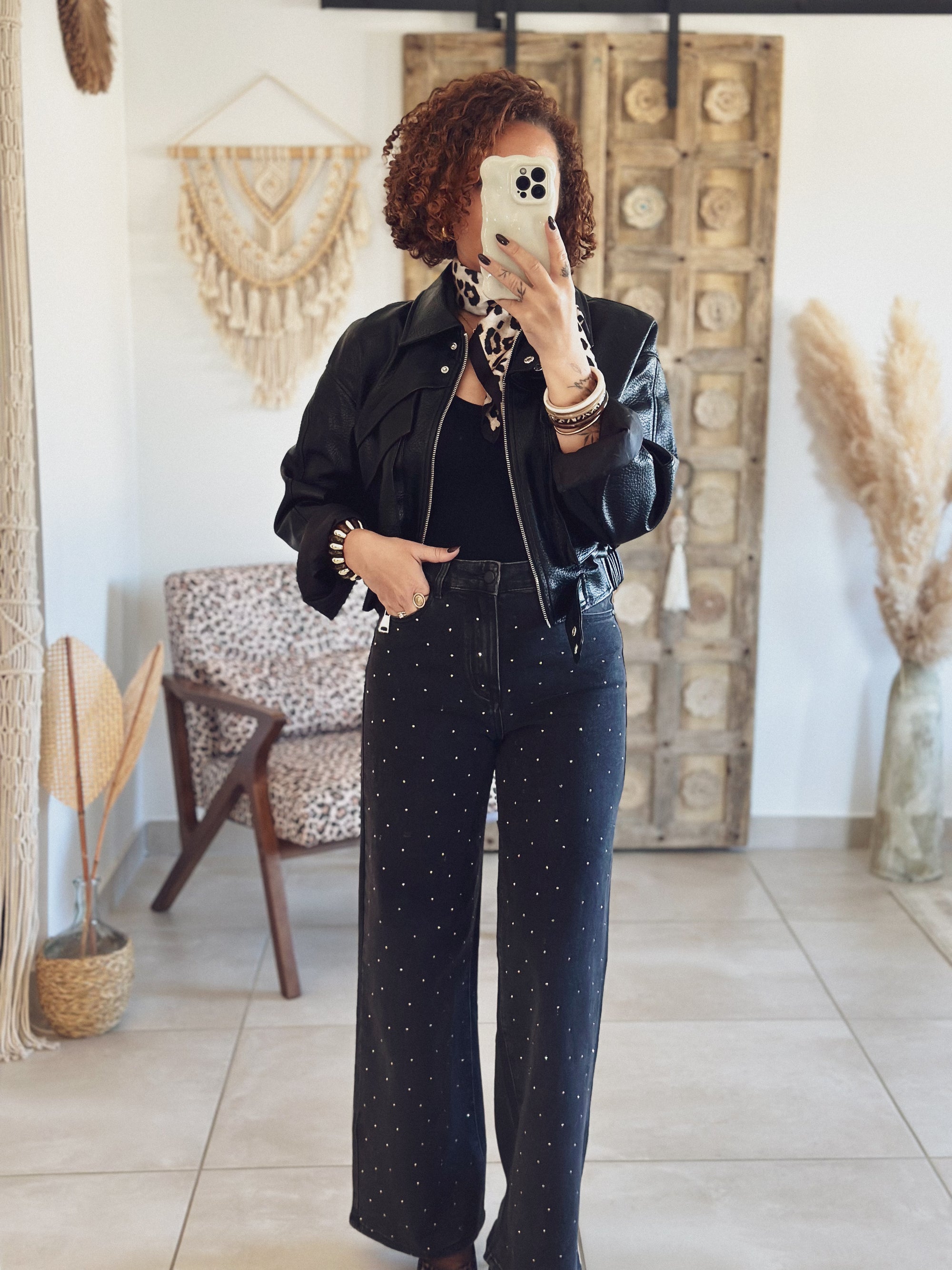 Veste Mila – Noir effet cuir grainé